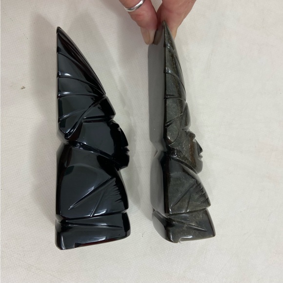 Black onyx Aztec native American Tiki chief statues/Bookends - Picture 2 of 9